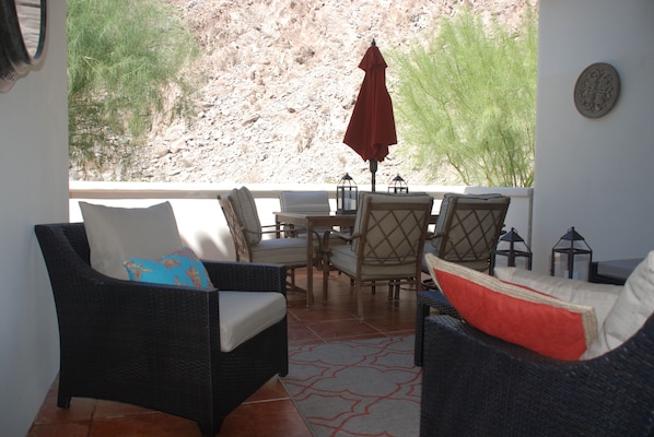 Private Main Floor Patio with breathtaking mountain views.