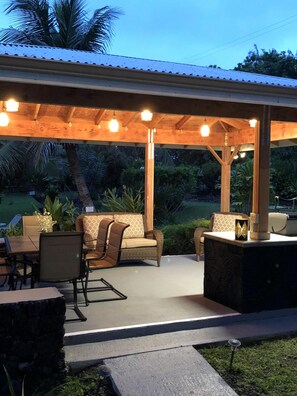 Outdoor patio.  Relax, grill, and dine to the sounds of the ocean.  