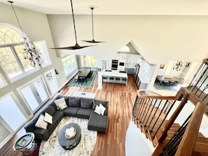 Open concept main living area with lake views