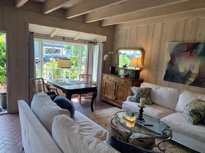 Table desk in LR bay window