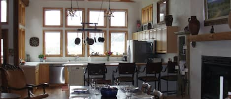 View of dining room and kitchen from living room.