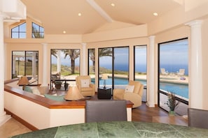 Great room with plenty of lounging area and views galore
