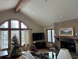 Updated family room with. 75inch TV