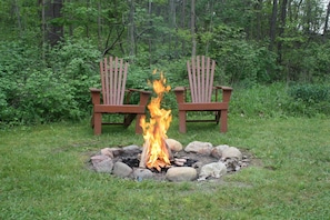 Enjoy a campfire.   We provide a lighter, kindling and newspaper ! 

.  