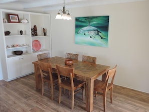 Solid Teak Wood Dinning Table For 6 Next To Kitchen