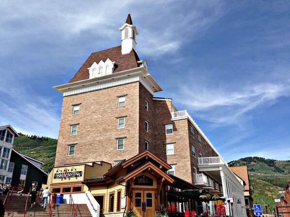 Our building, Silver Mill House, Resort Plaza, ski runs behind