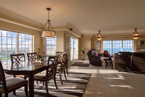 Bright and open floor plan with water views out all windows. 