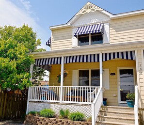 Shaded and lighted porch with comfortable seating