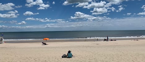 The beach in front of the house just past the dunes.