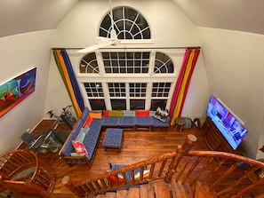 view of living room from the loft