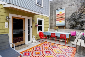 A great private patio is a perfect hang out with tables and lounge chairs.