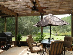 Screened & covered pergola. Combo gas&charcoal grill
