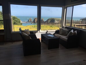 The first sitting area in the living room. 