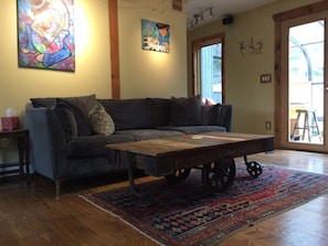 living room. Reclaimed coffee table from India
