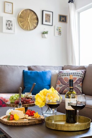 There's always a moment for wine, fruit and cheese plates!