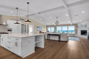 Large cathedral ceiling with an open floor plan