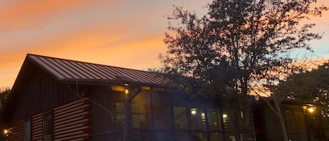 View of the cabin from the fire pit.