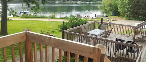 View of beautiful long lake from the expansive deck