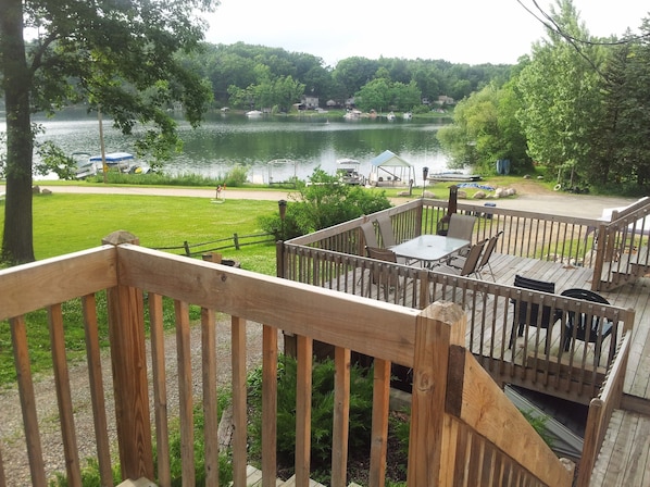 View of beautiful long lake from the expansive deck