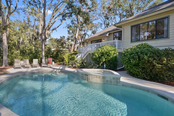 Backyard heated pool and spa