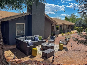 Fire pit area with ample seating for everyone in the group