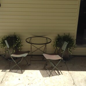 one of three outdoor seating areas