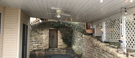 Down stairs covered seating area.