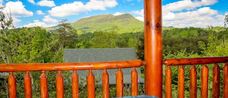 Relax and enjoy the spectacular view of Bluff Mountain from the hot tub!