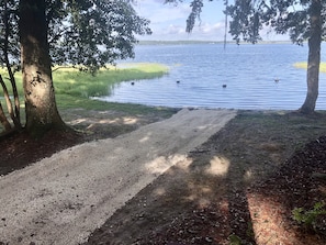 Launch your boat just steps from the cabin in our backyard!