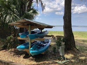3 single kayaks and 1 tandem so you can all  enjoy the lake!