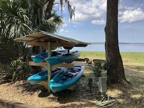 3 single kayaks and 1 tandem so you can all  enjoy the lake!