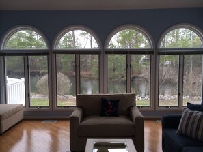 Living room with water view