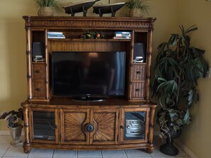 Entertainment center with expanded cable TV offering, stereo, VCR and DVD