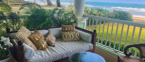 The ocean and beach are steps from our patio.