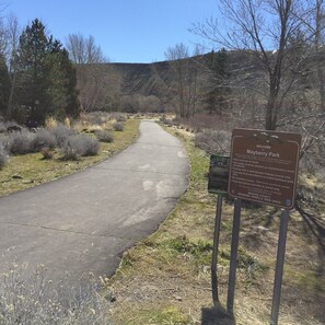 Paved bike path at the entrance to the neighborhood