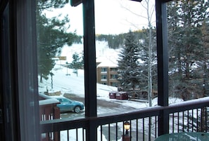 Lower ski hill can be seen from inside of the  unit