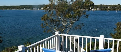 Master bedroom deck has a 180 degree view of the Lagoon to Vineyard Haven.