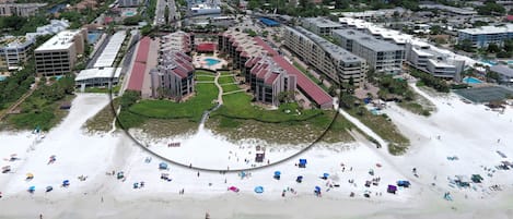 Aerial view of Siesta Breakers Condo at Crescent Beach on Siesta Key