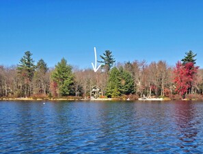 Lakefront house nestled in the woods. Private, but great view of the water.
