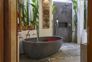 The romantic bathtub in the master bedroom.