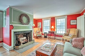 Family Room | Wood-Burning Fireplace | Antique Furniture | 2-Story Property