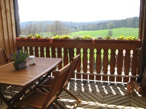 Blick von dem Balkon ins märchenhafte Reiherbach-Tal