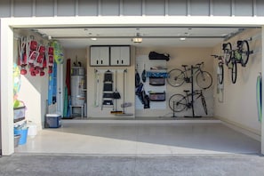 Fully stocked garage with beach gear and bikes