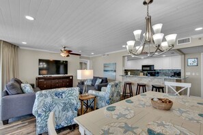 Dining area and living room