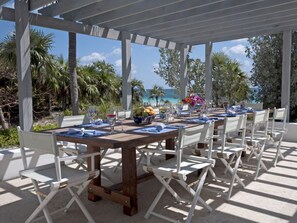 Covered dining area with seating for 10