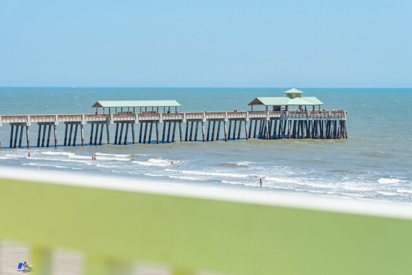 Folly Beach pier can be seen from the private patio.
