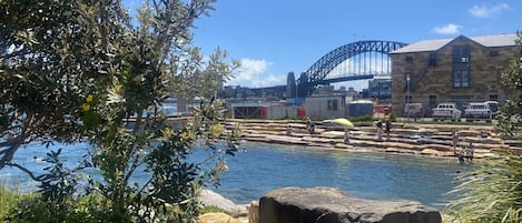 Barangaroo Reserve and Harbour across the street and short stroll. 