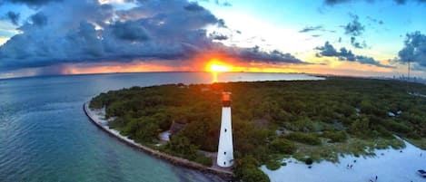 Glorious Sunsets at Key Biscayne Lighthouse.Two fabulous restaurants.