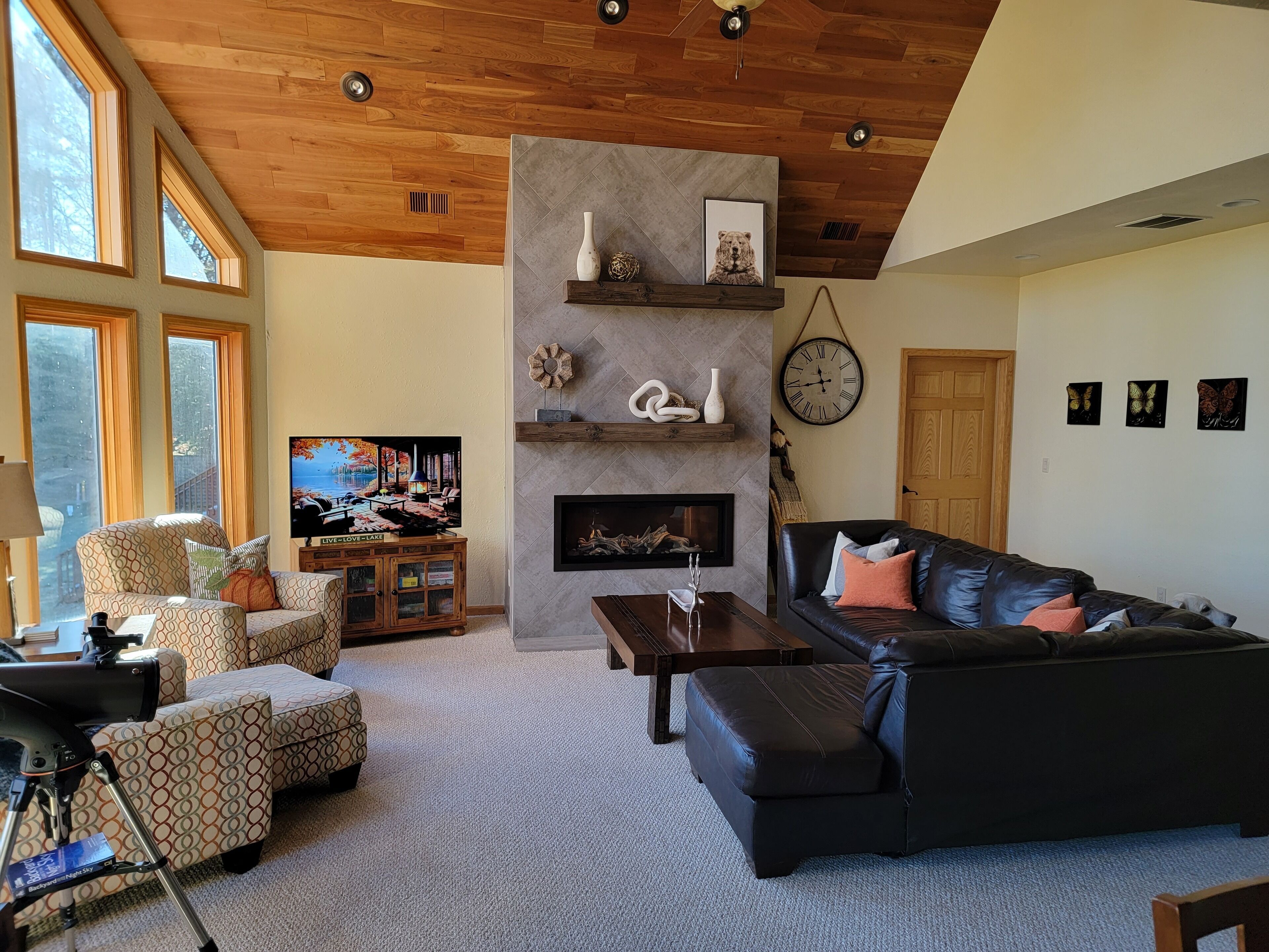 Cozy up around the fireplace at the end of the day.
