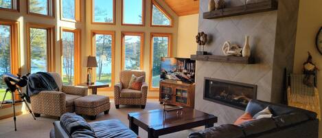 Enjoy the beautiful scenery from the cathedral windows in the great room